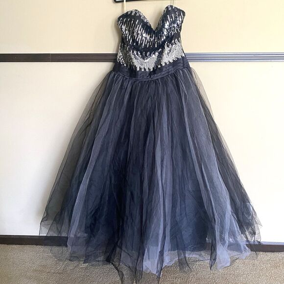 Joli Formal Dress Sz 20 Strapless Black Sequin Corset Tulle Ball Gown Prom - Picture 2 of 12
